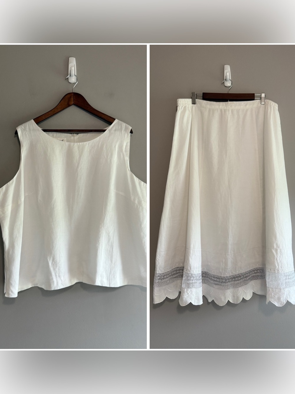 Lino USA 100% Linen Maxi Skirt Top Set Lace Embroidery White Beach Classic 3X